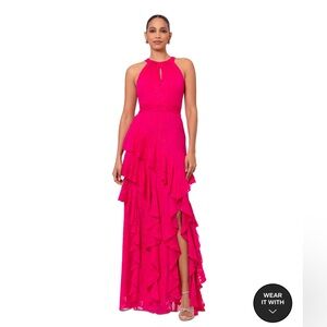 XSCAPE - Chiffon Ruffled Halter Gown, size 14
